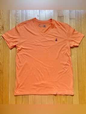 Psycho Bunny Men’s Short Sleeve V-Neck Shirt Medium Orange Solid